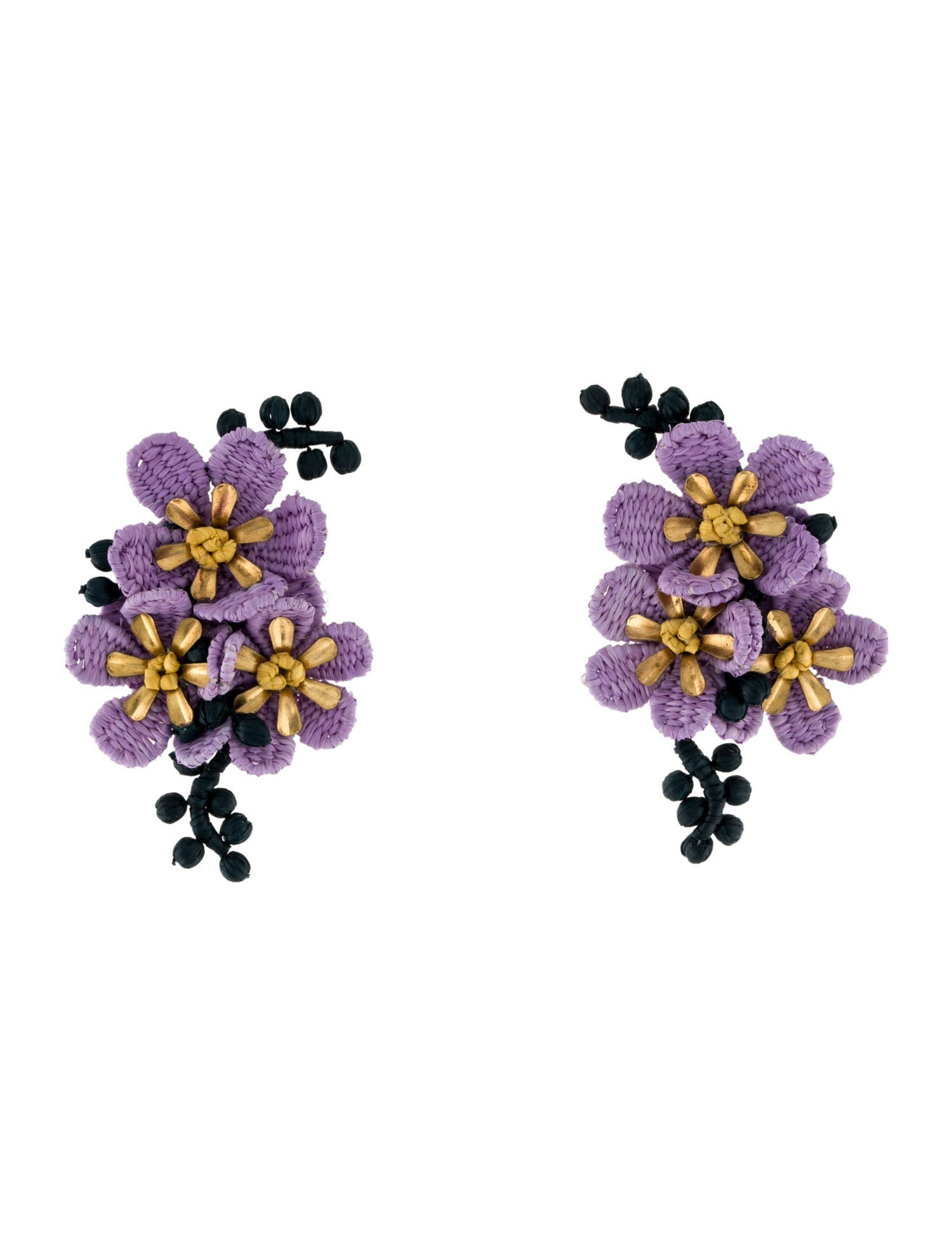 Oscar de la Renta Raffia Flower Cluster Clip-On Earrings