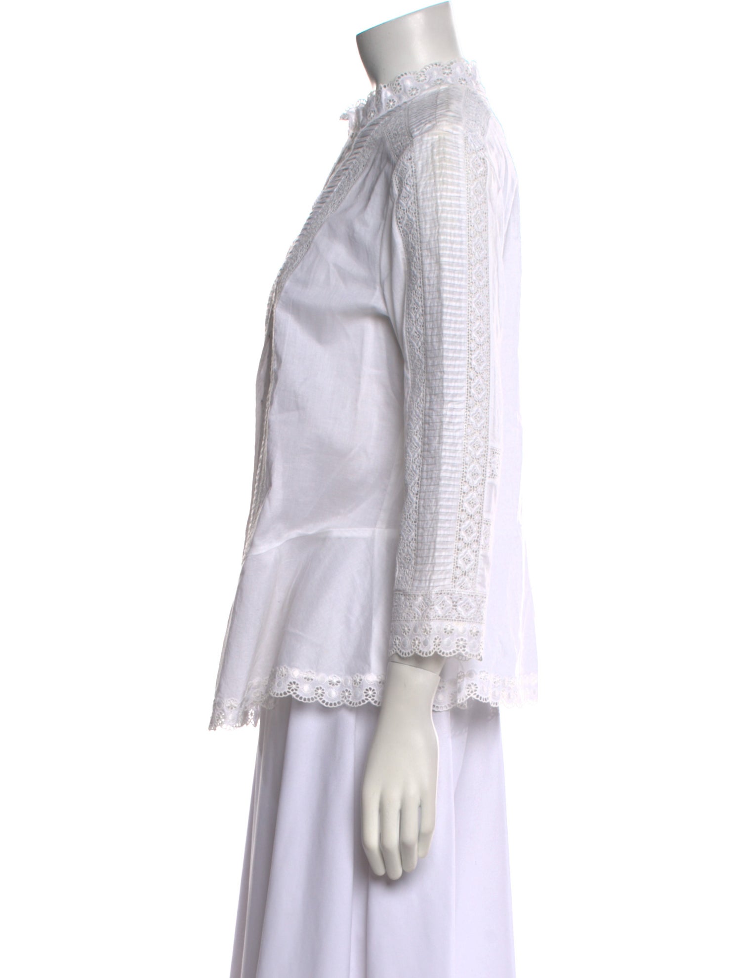 Oscar de la Renta Mock Neck Long Sleeve Button-Up Top