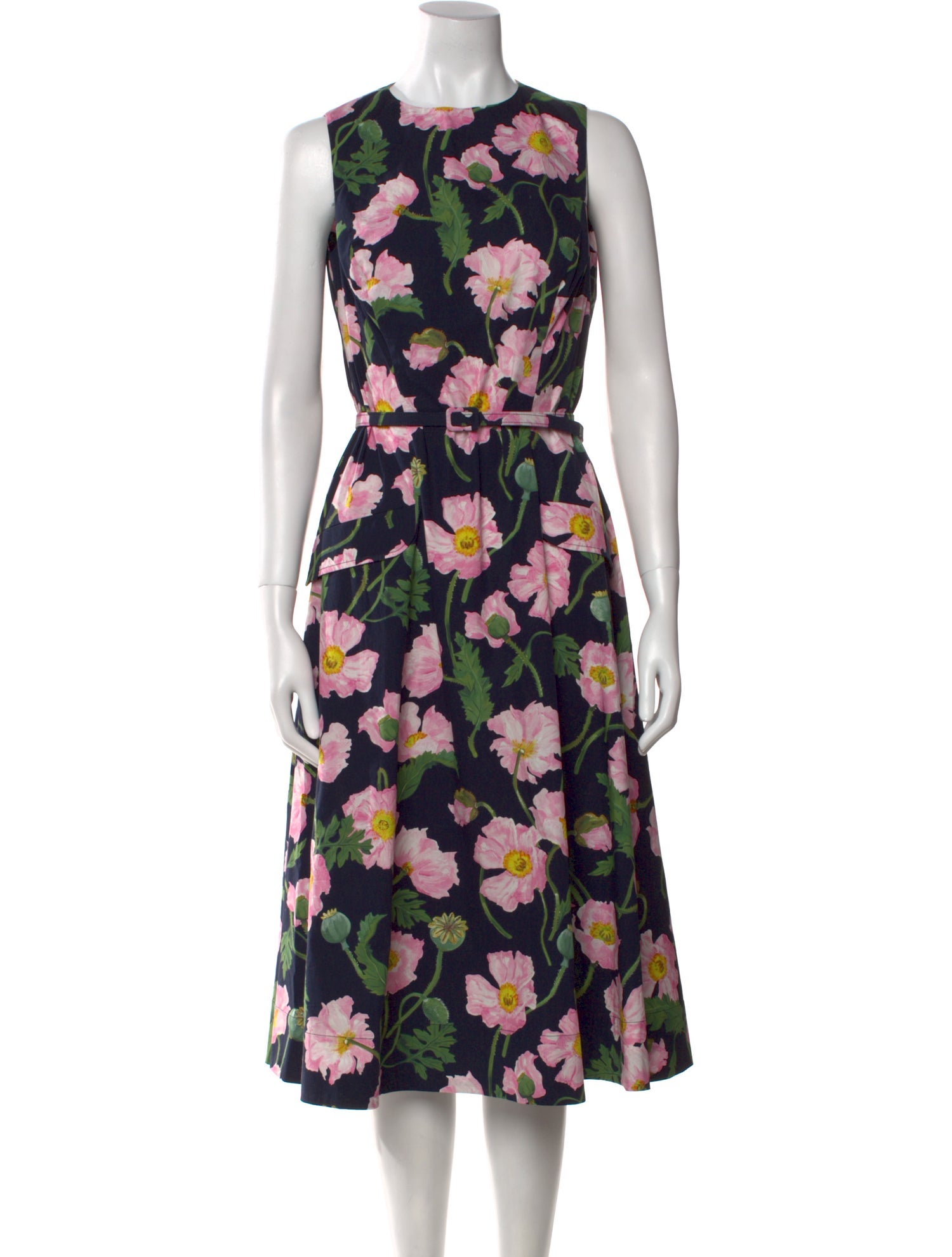 Oscar de la Renta Floral Print Midi Length Dress