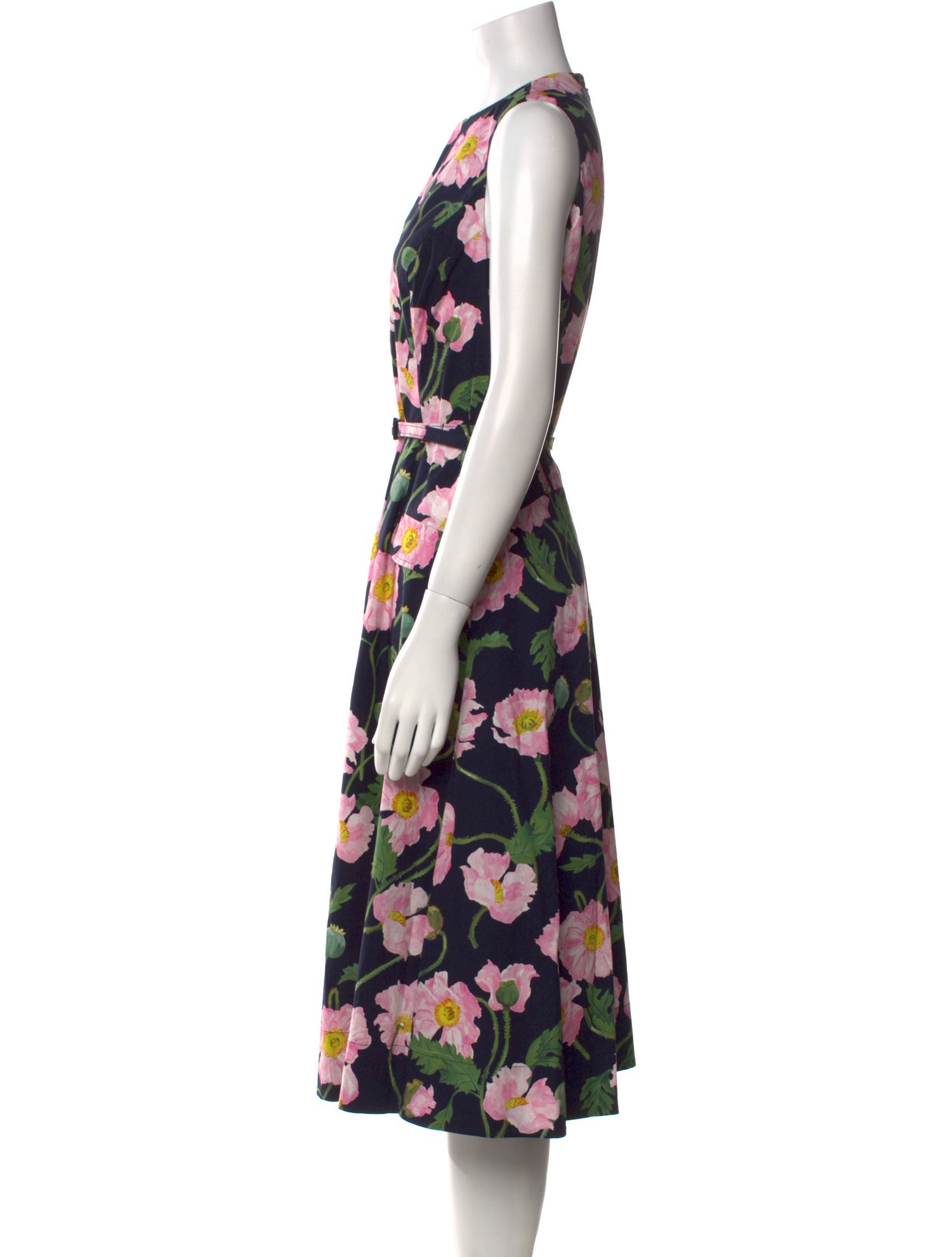 Oscar de la Renta Floral Print Midi Length Dress