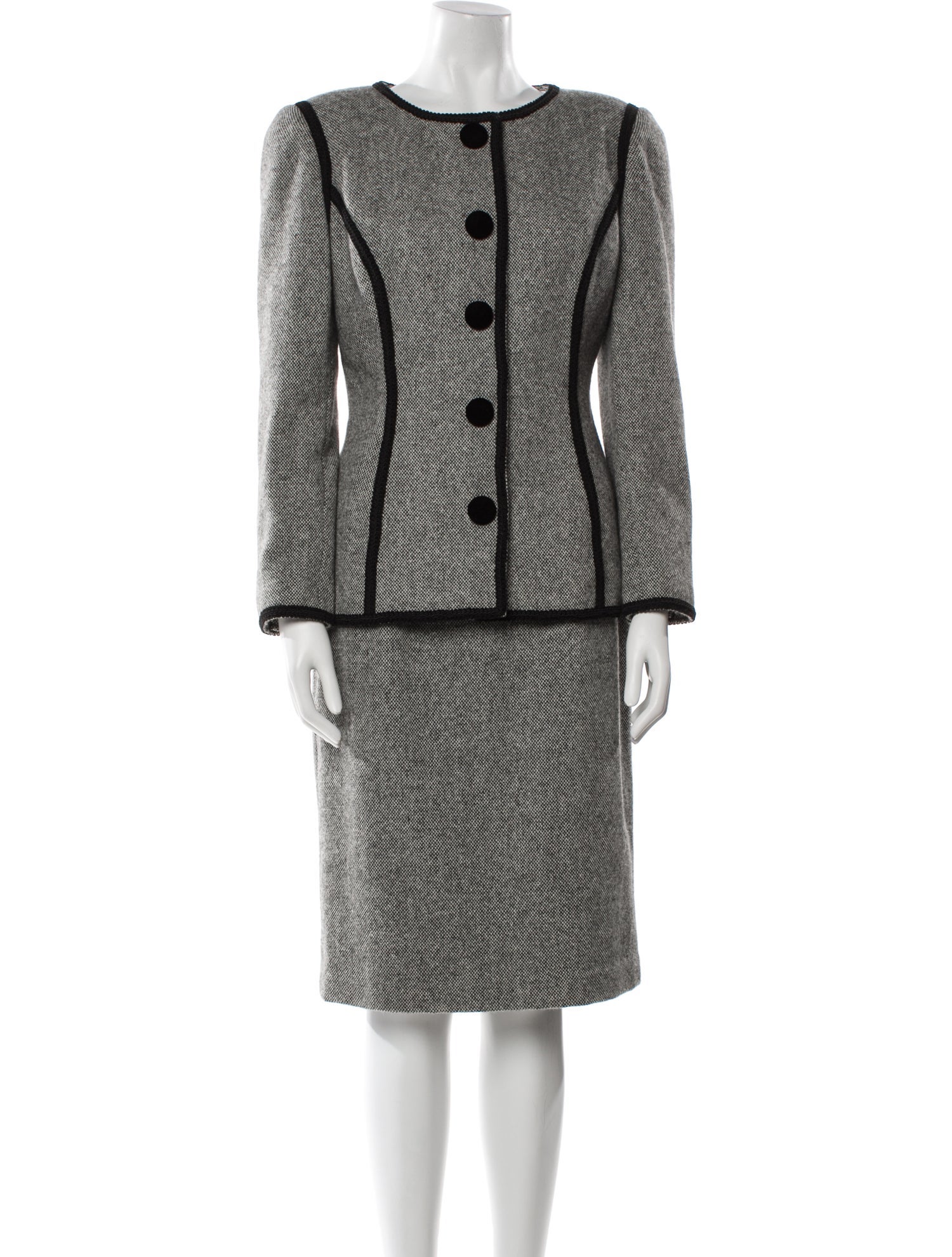 Oscar de la Renta Wool Printed Skirt Suit