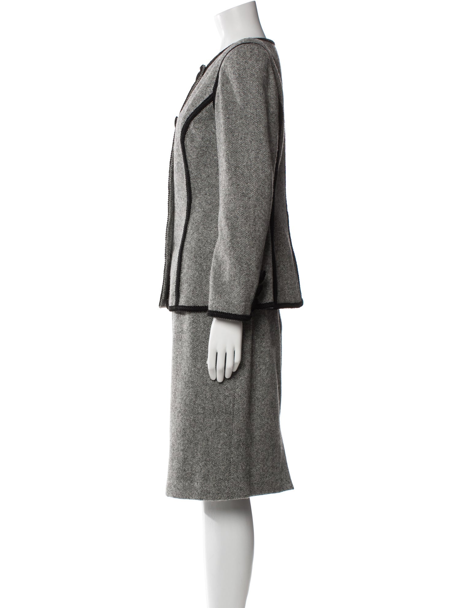 Oscar de la Renta Wool Printed Skirt Suit
