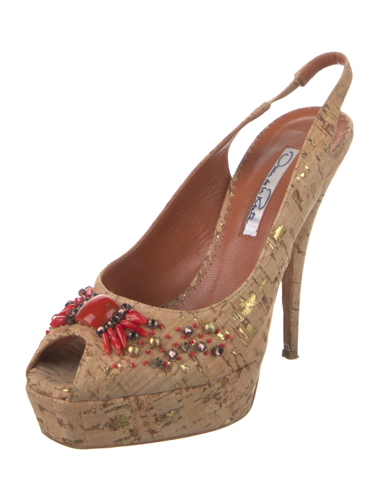 Oscar de la Renta Crystal Embellishments Slingback Pumps