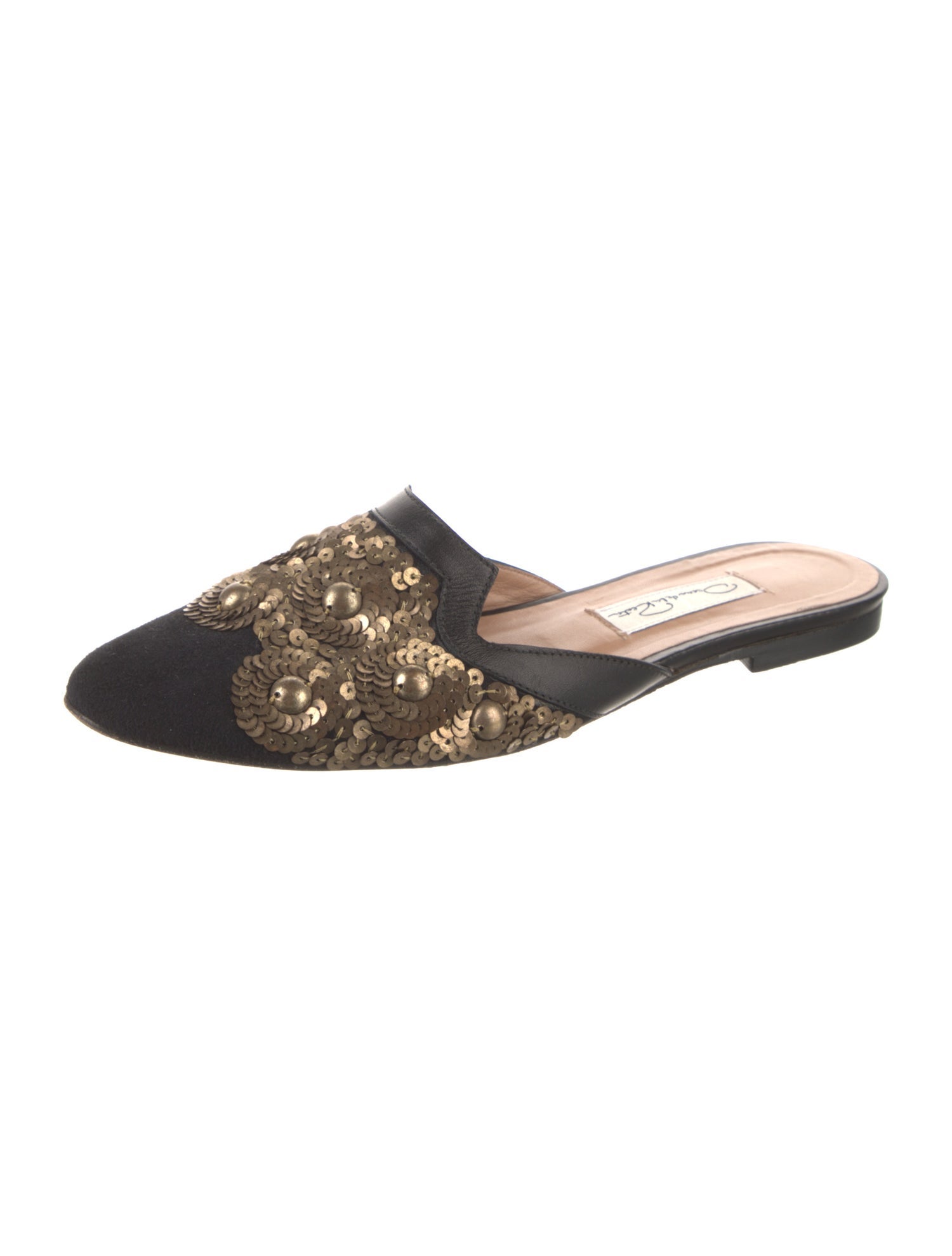 Oscar de la Renta Suede Sequin Embellishments Mules