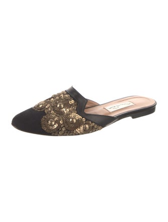 Oscar de la Renta Suede Sequin Embellishments Mules