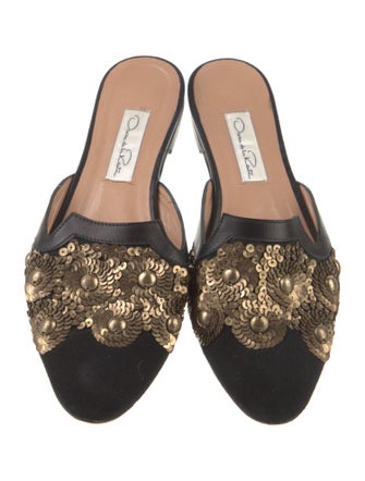 Oscar de la Renta Suede Sequin Embellishments Mules
