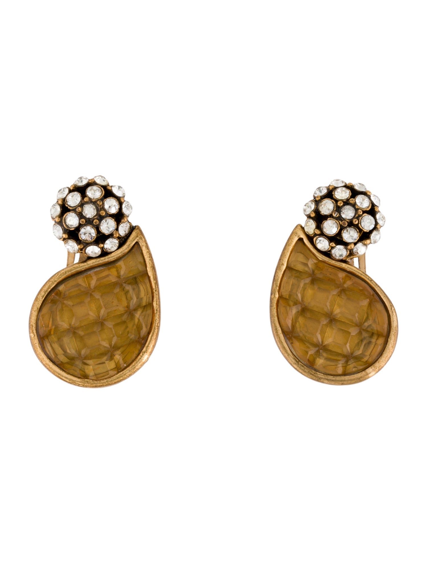 Oscar de la Renta Crystal Drop Clip-On Earrings