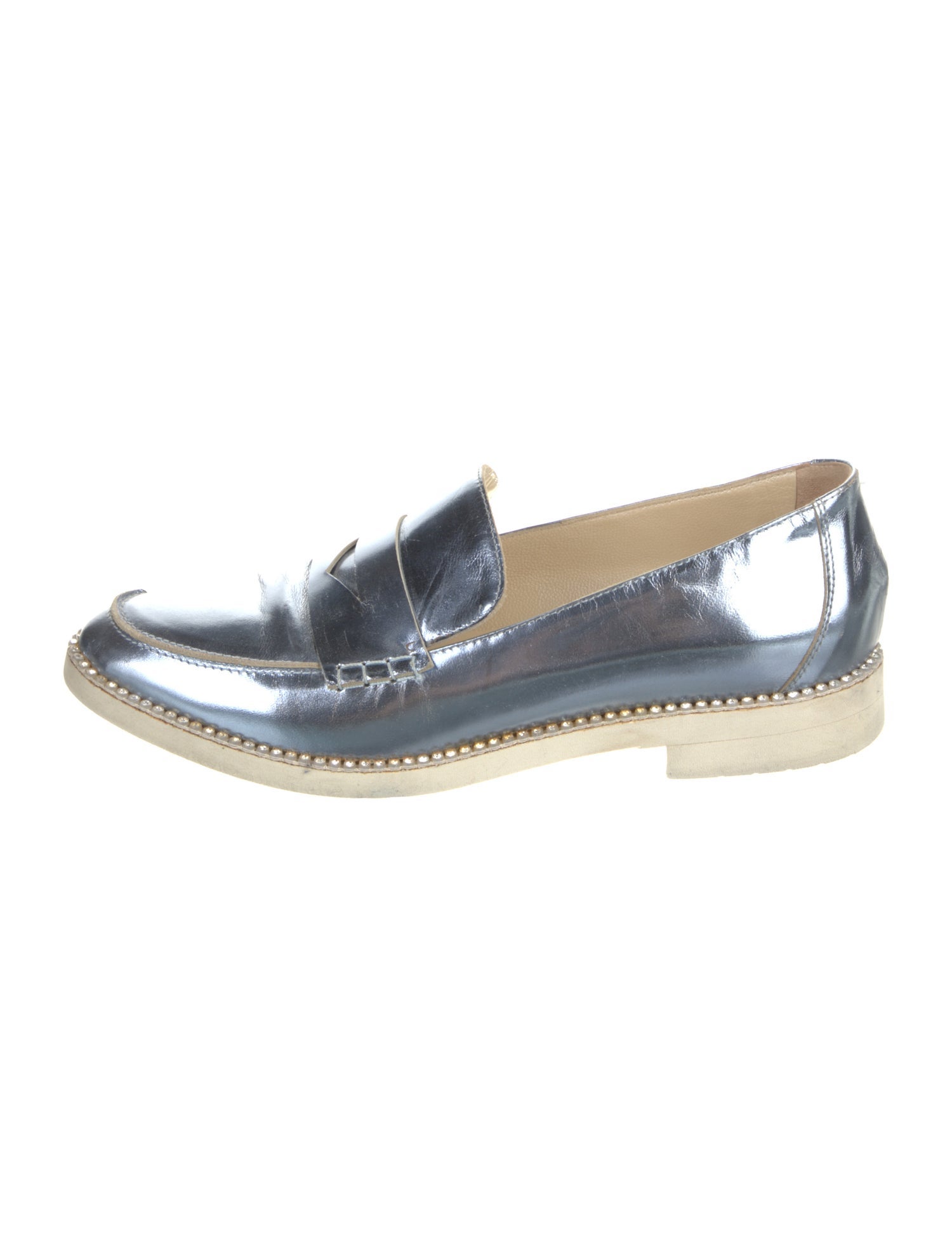 Oscar de la Renta Leather Crystal Embellishments Loafers