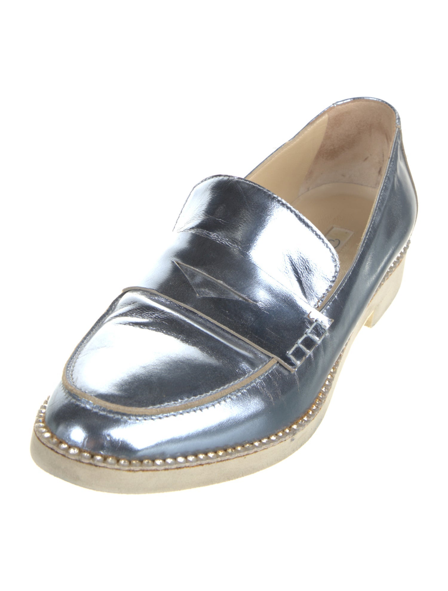 Oscar de la Renta Leather Crystal Embellishments Loafers