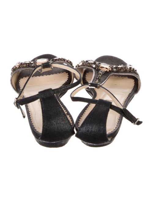 Oscar de la Renta Denim Crystal Embellishments T-Strap Sandals