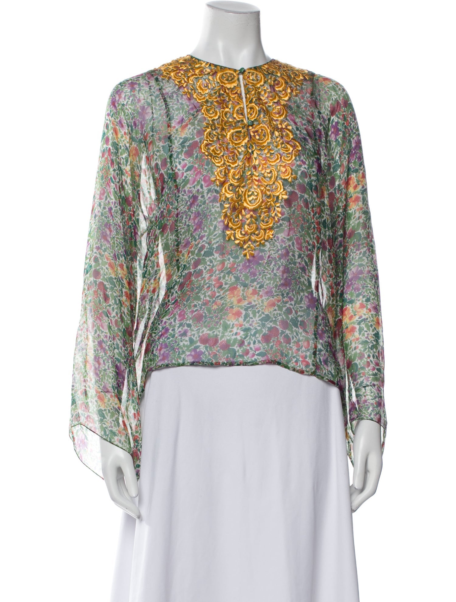 Oscar de la Renta Silk Floral Print Blouse