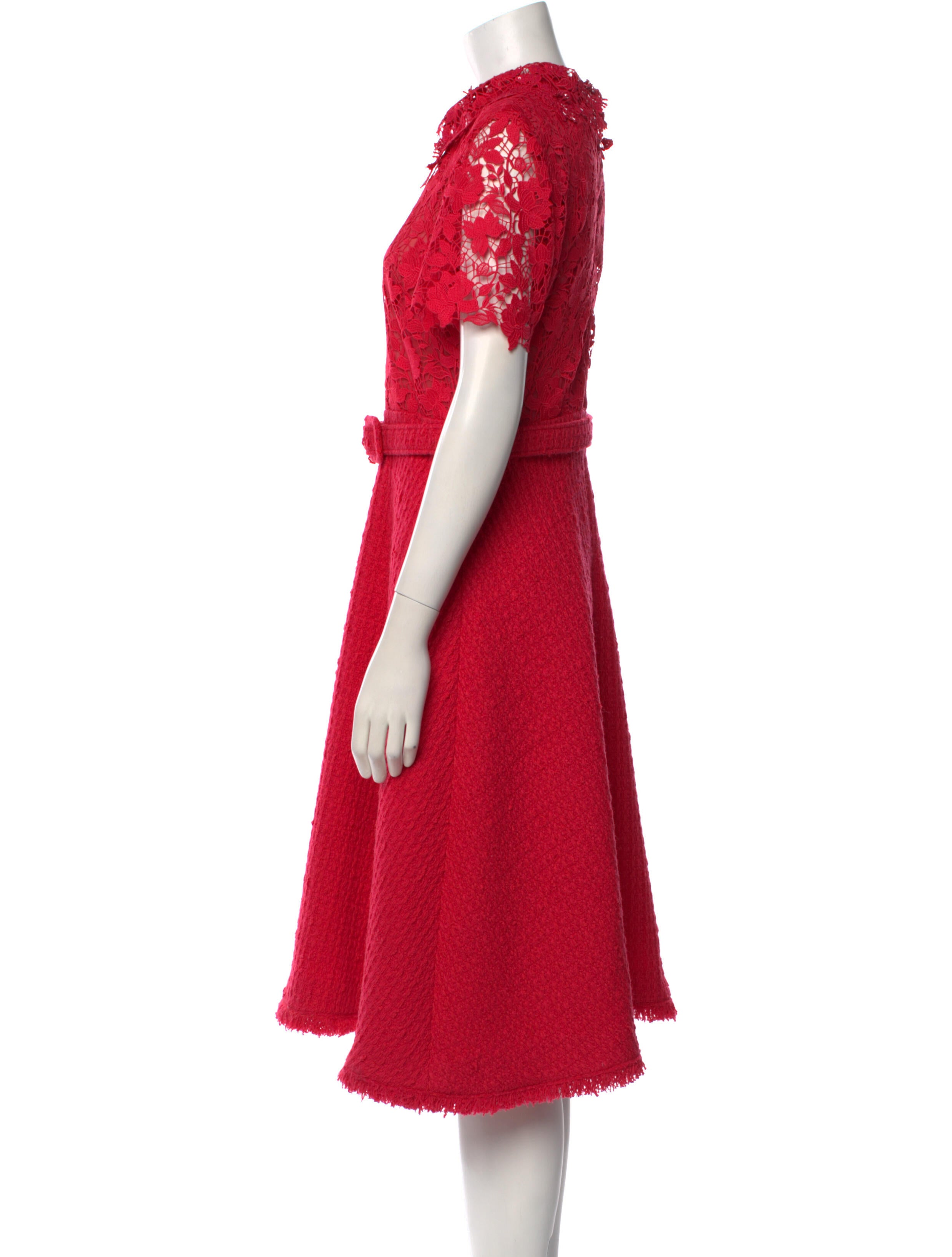 Oscar de la Renta Mock Neck Midi Length Dress