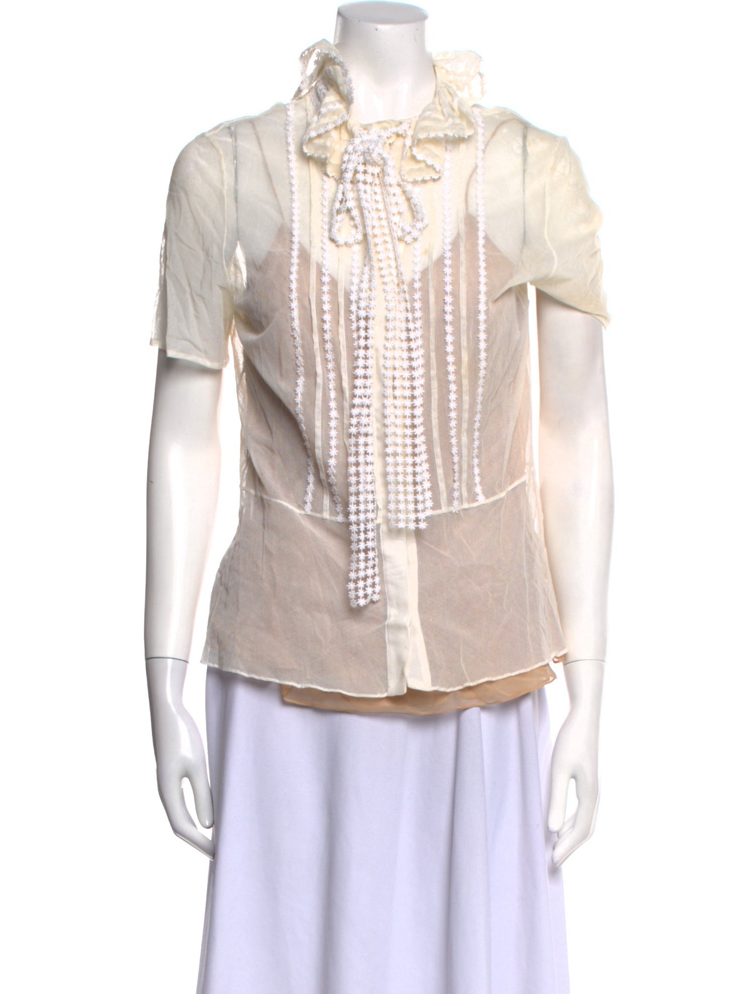 Oscar de la Renta Mock Neck Short Sleeve Top