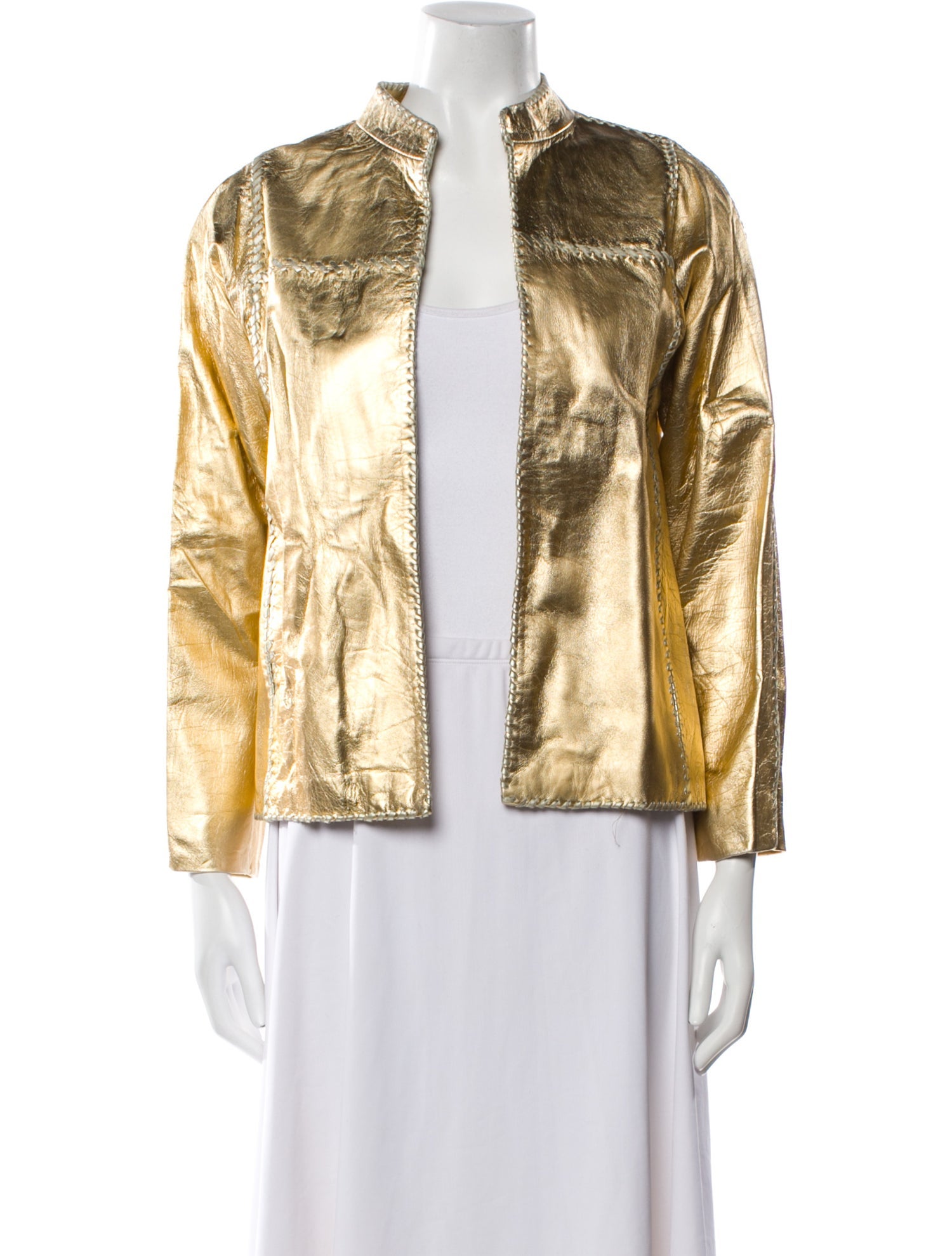 Oscar de la Renta Leather Printed Evening Jacket