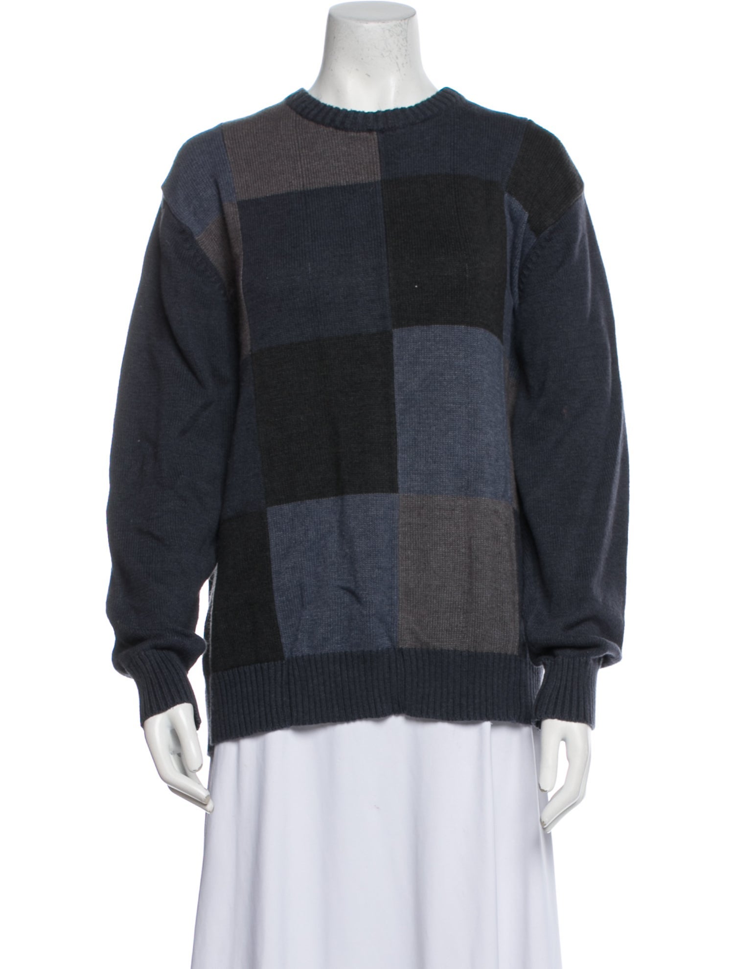 Oscar de la Renta Plaid Print Crew Neck Sweater