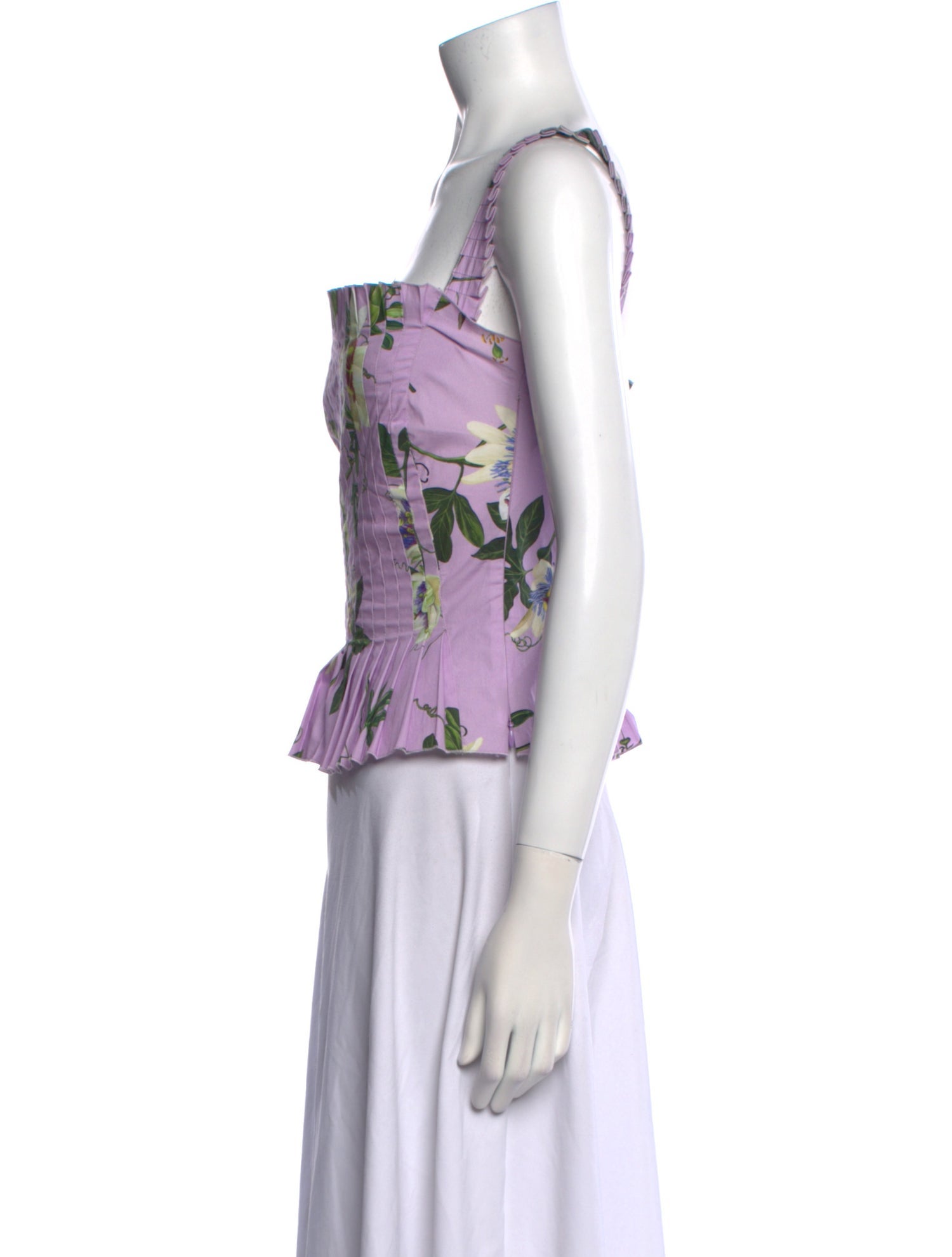 Oscar de la Renta Floral Print Square Neckline Crop Top