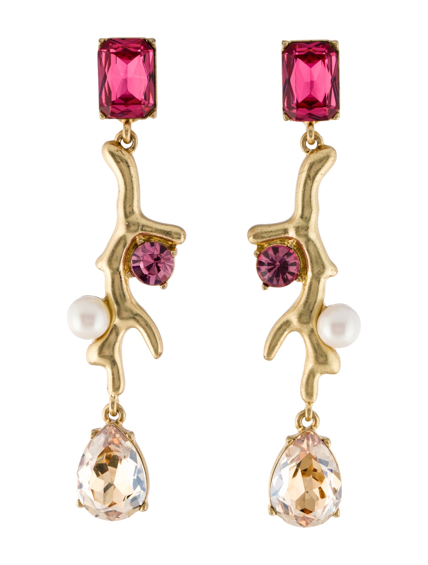 Oscar de la Renta Crystal Coral Clip-On Earrings