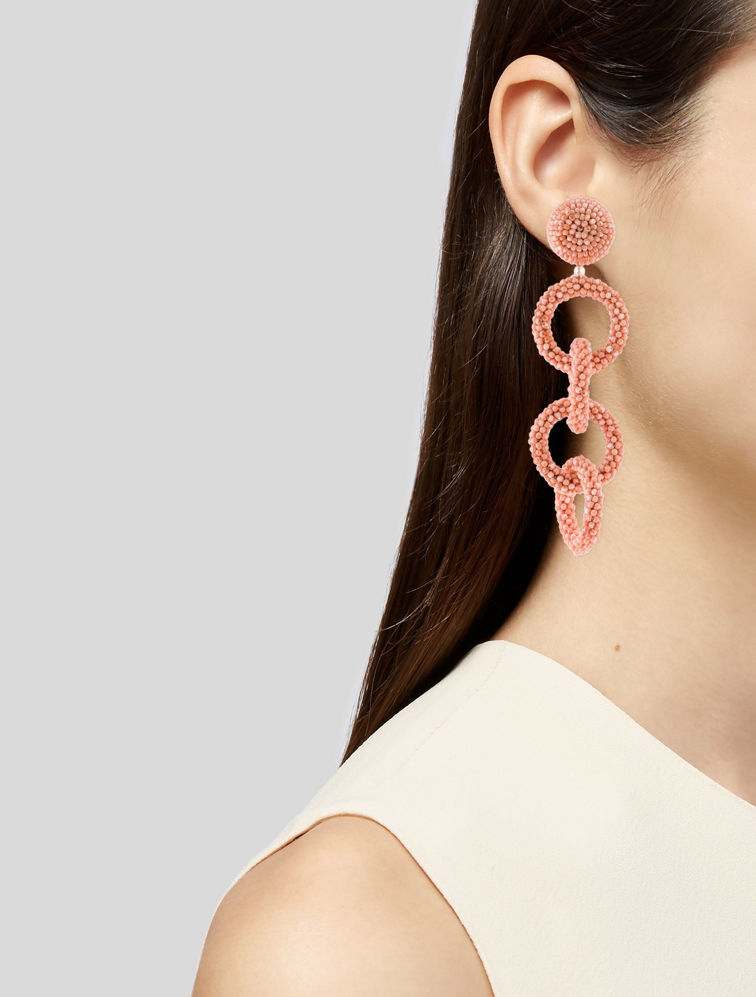 Oscar de la Renta Beaded Chain Clip-On Drop Earrings