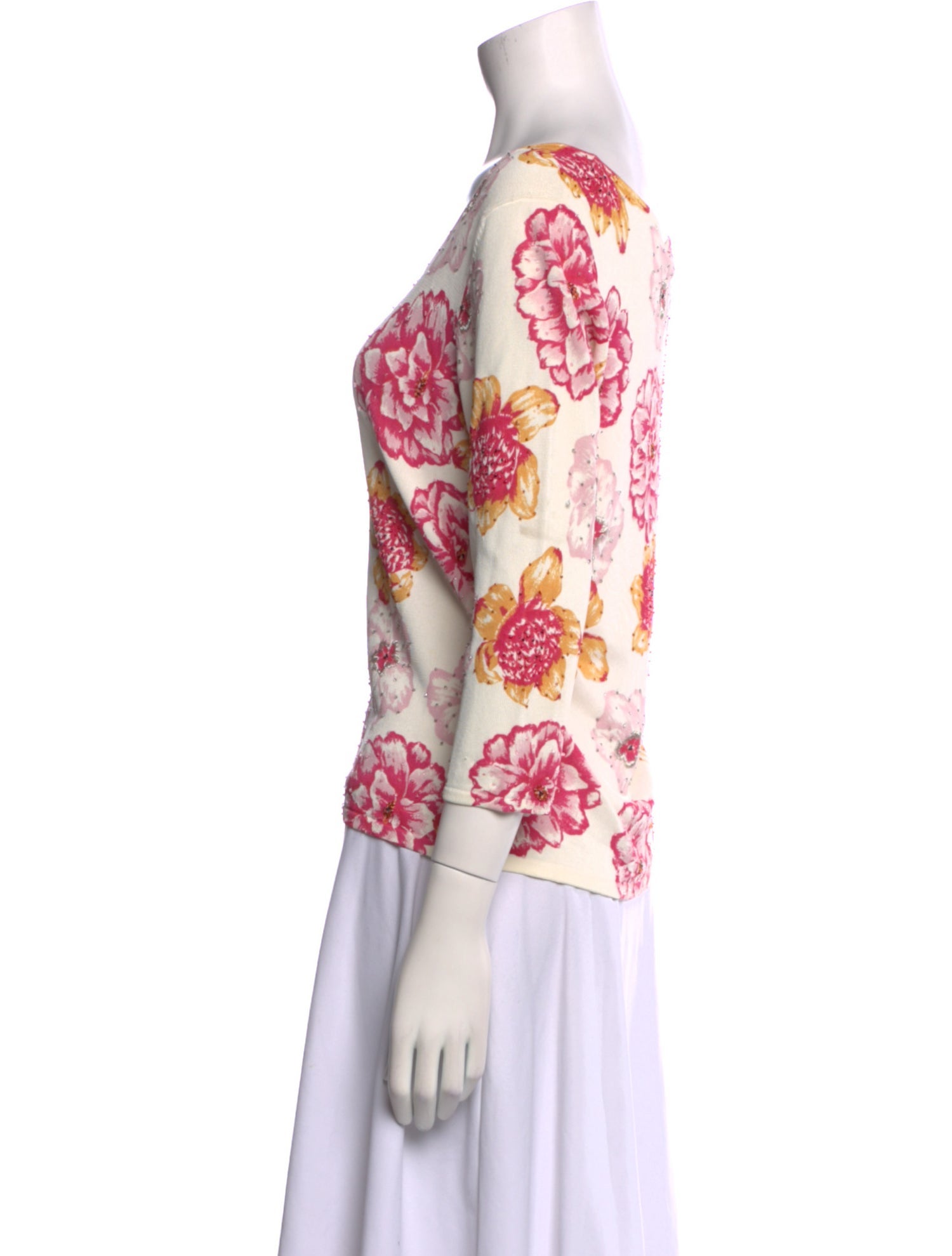 Oscar de la Renta Floral Print Bateau Neckline Blouse