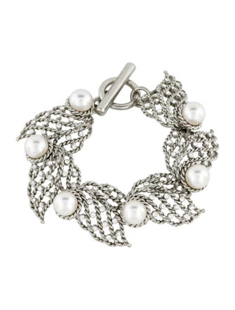 Oscar de la Renta Crystal & Faux Pearl Winged Toggle Bracelet