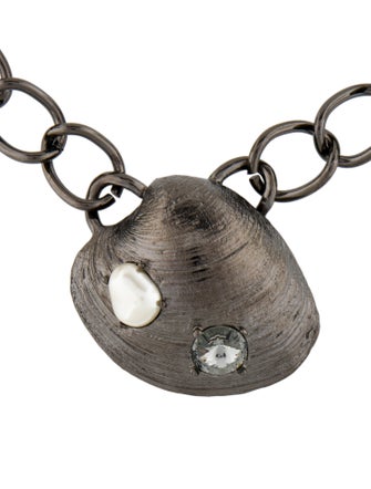 Oscar de la Renta Crystal & Faux Pearl Shell Pendant Necklace