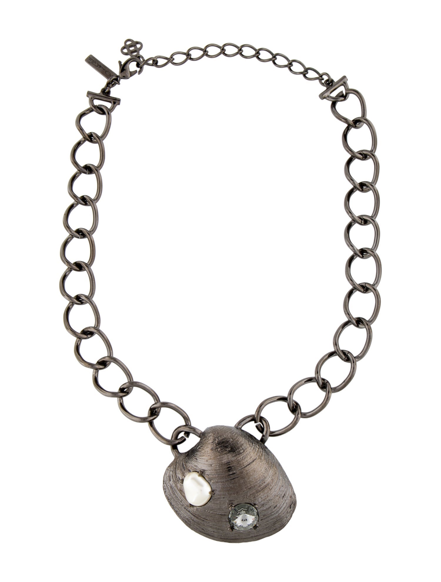 Oscar de la Renta Crystal & Faux Pearl Shell Pendant Necklace