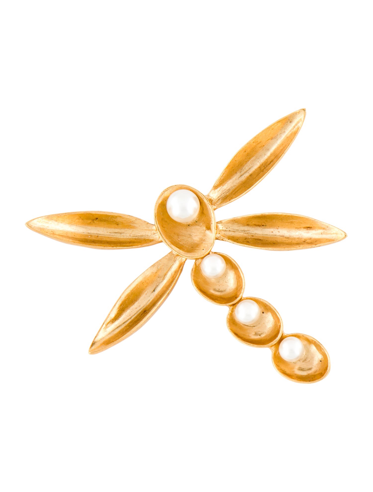Oscar de la Renta Faux Pearl Dragonfly Brooch