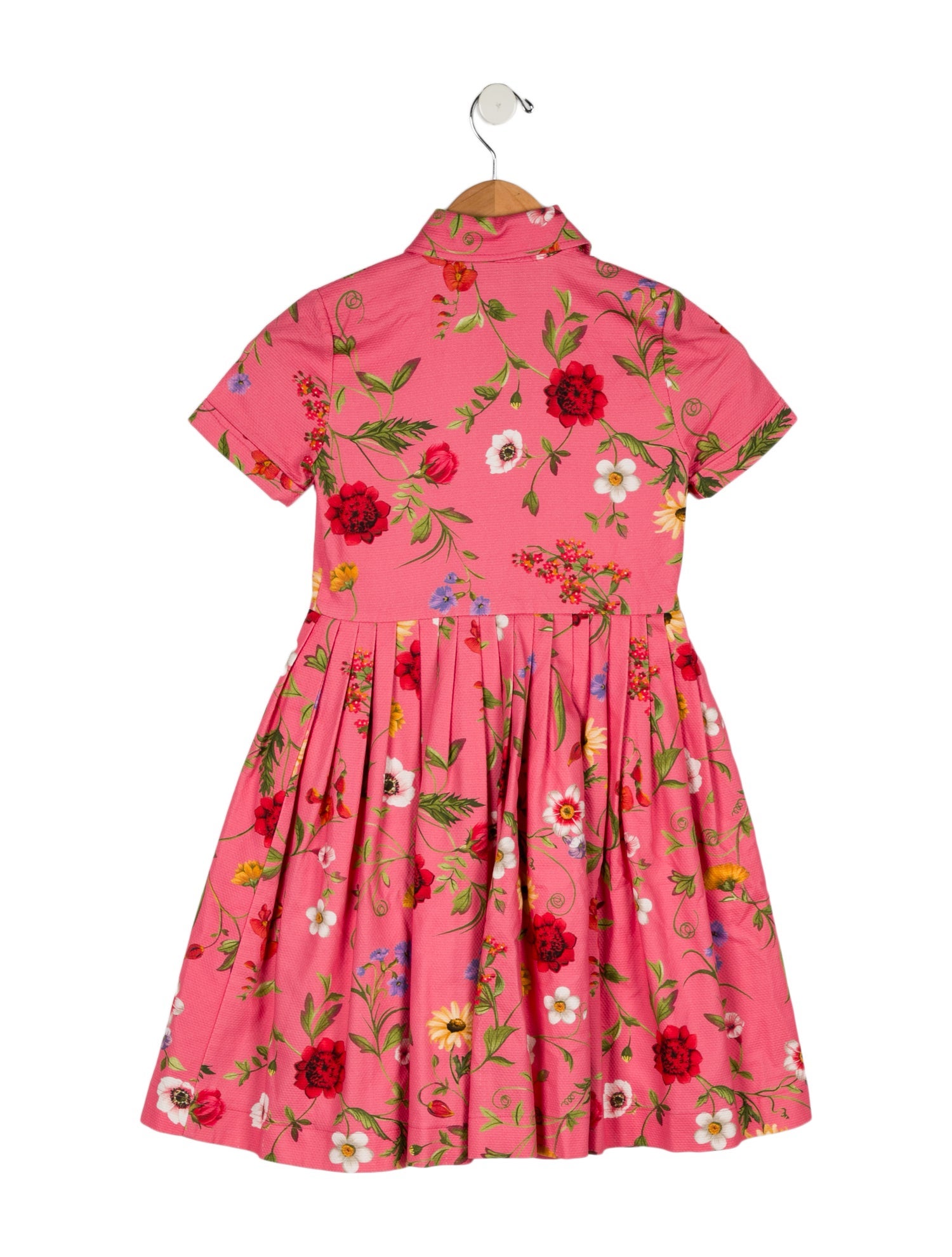 Oscar de la Renta Girls' Short Sleeve Floral Print Dress