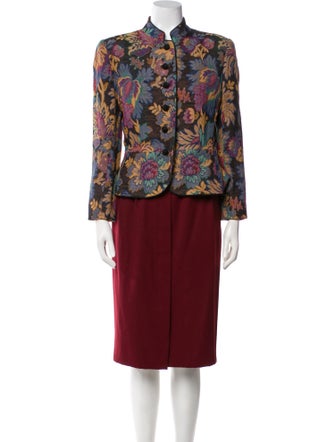 Oscar de la Renta Wool Printed Skirt Suit