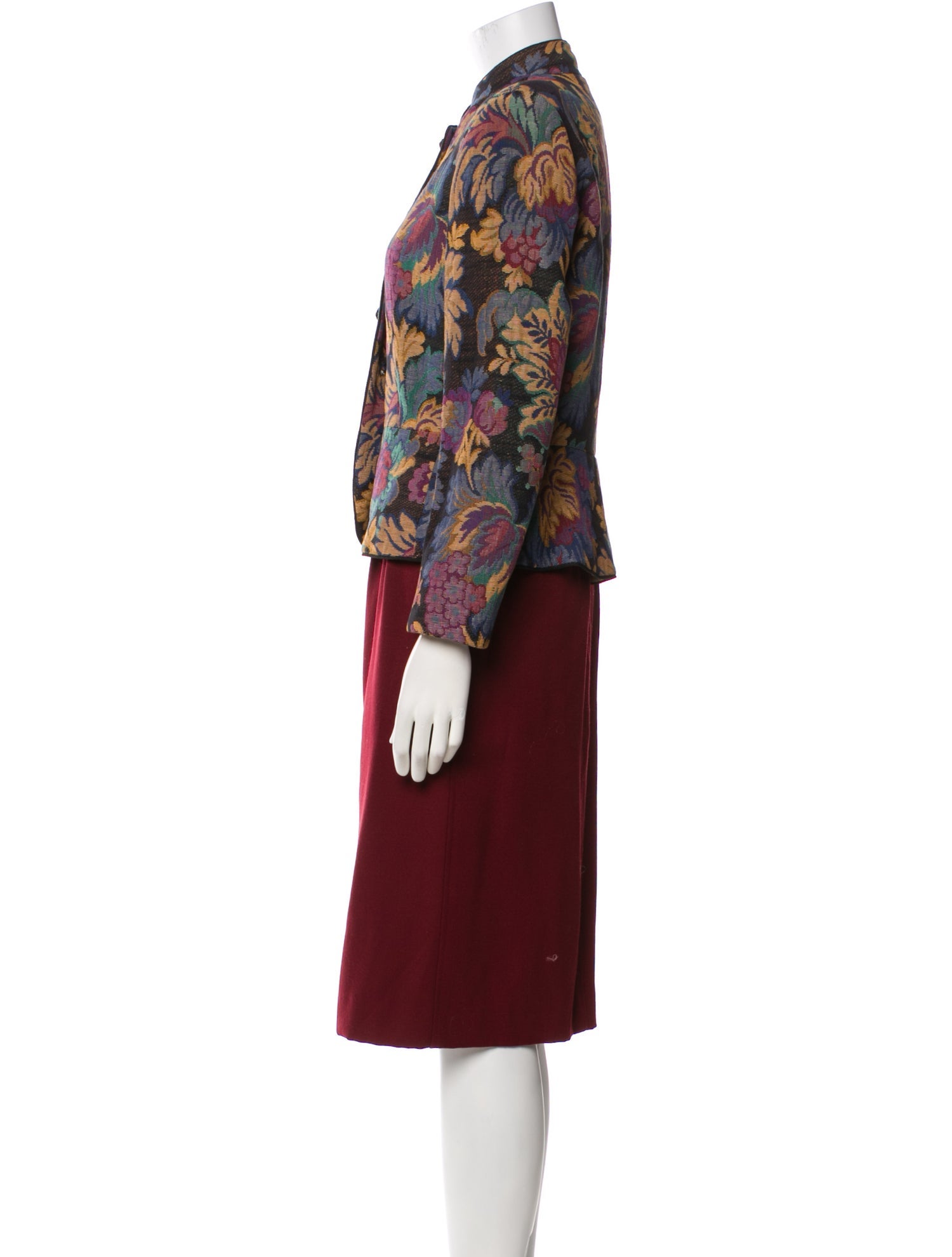 Oscar de la Renta Wool Printed Skirt Suit