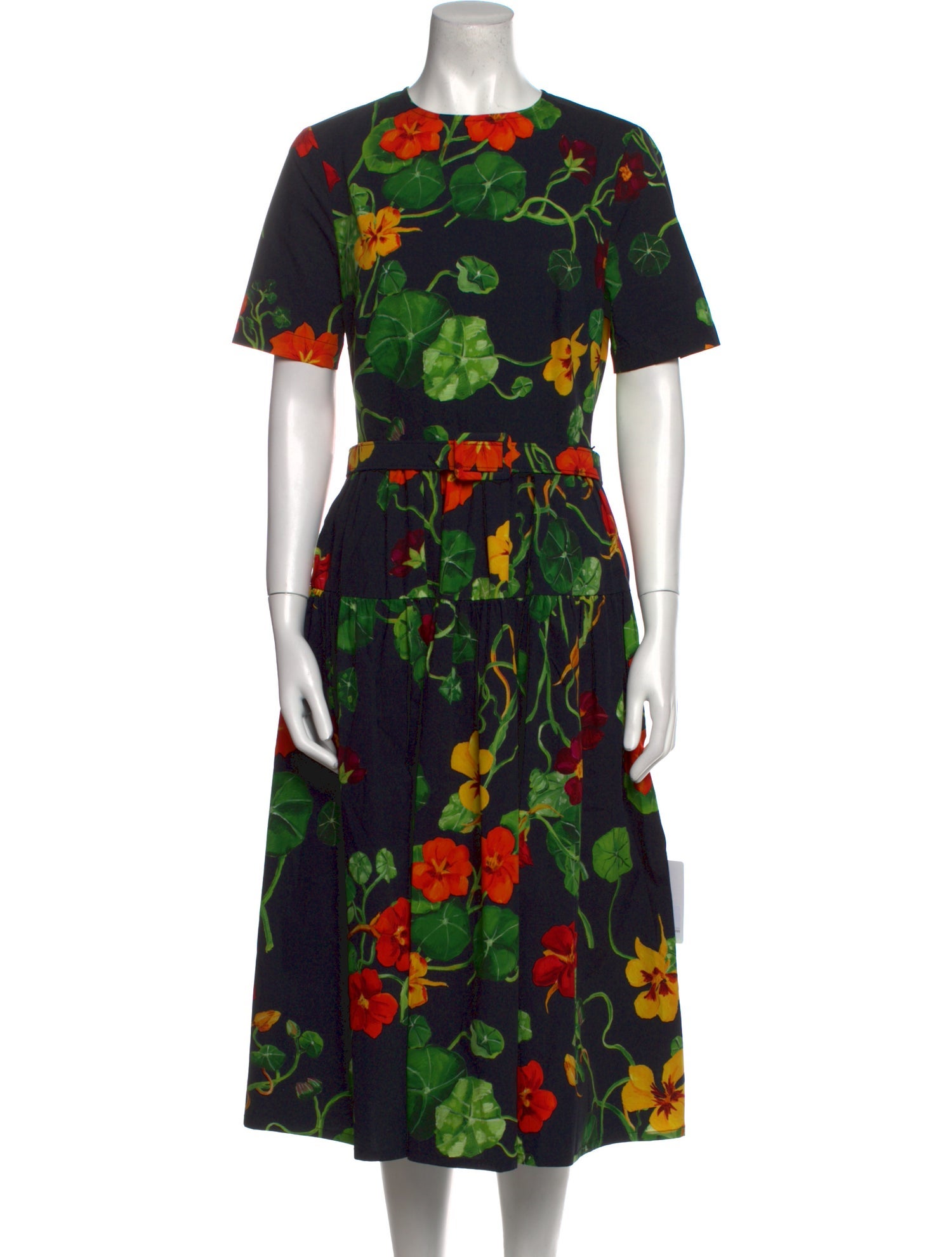 Oscar de la Renta Floral Print Midi Length Dress