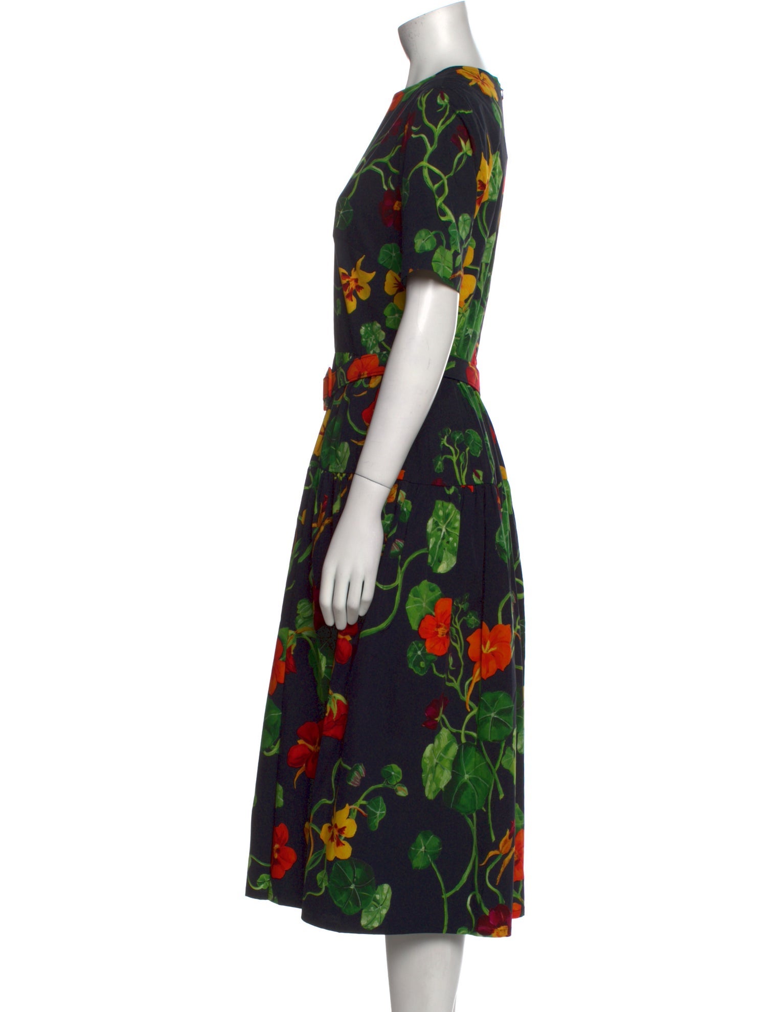 Oscar de la Renta Floral Print Midi Length Dress