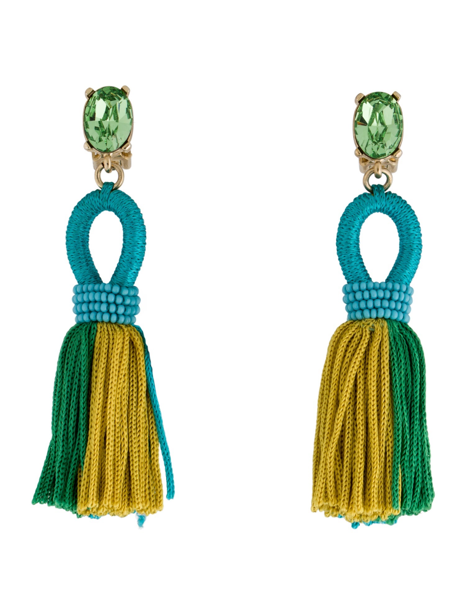 Oscar de la Renta Crystal & Bead Tassel Earrings