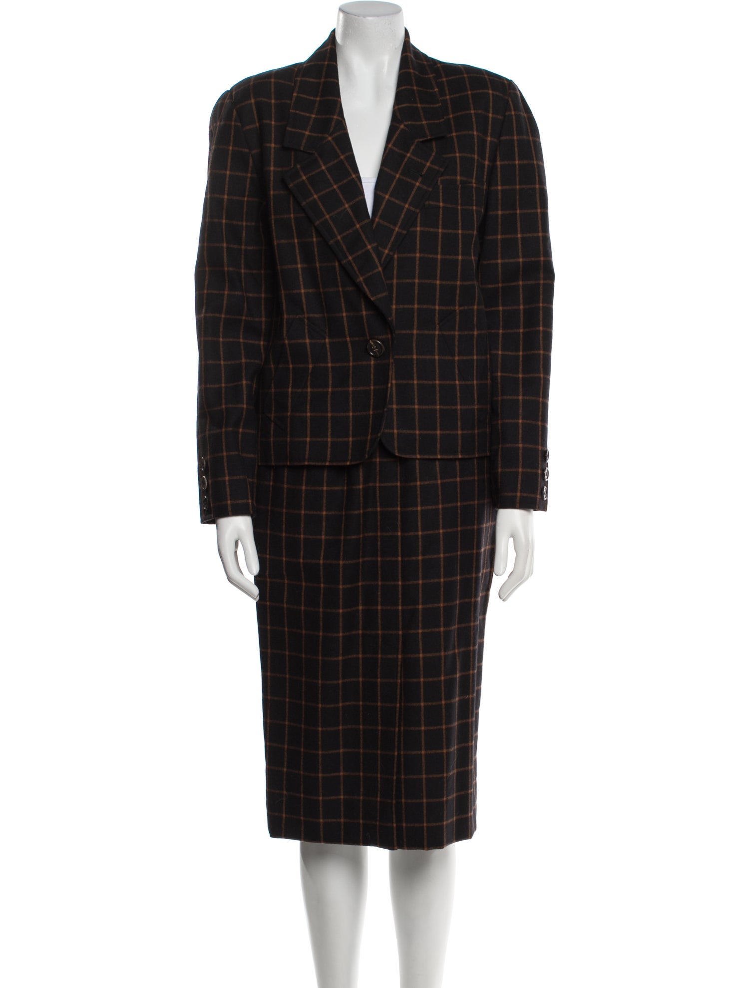 Oscar de la Renta Plaid Print Skirt Suit