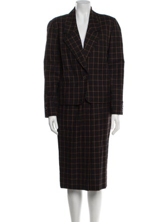 Oscar de la Renta Plaid Print Skirt Suit