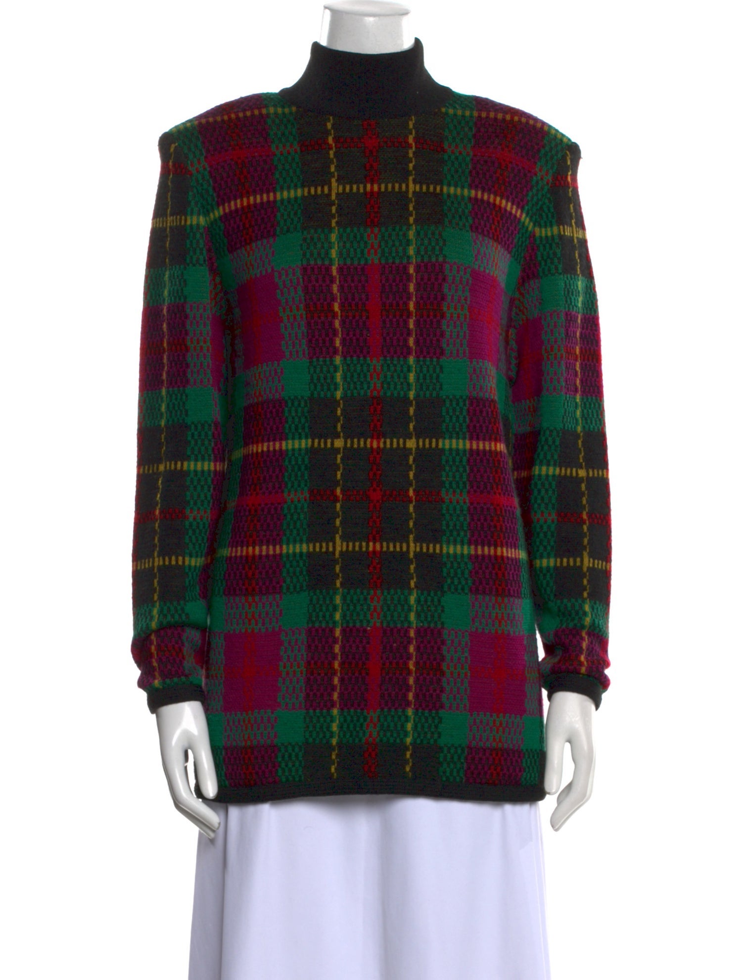 Oscar de la Renta Wool Plaid Print Sweater