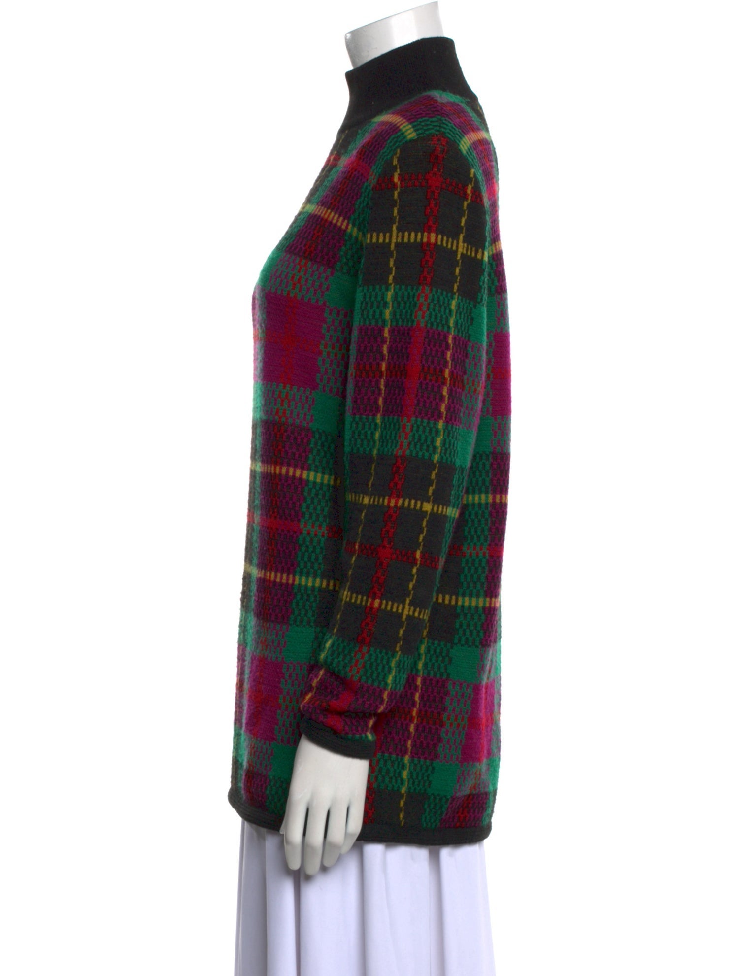 Oscar de la Renta Wool Plaid Print Sweater