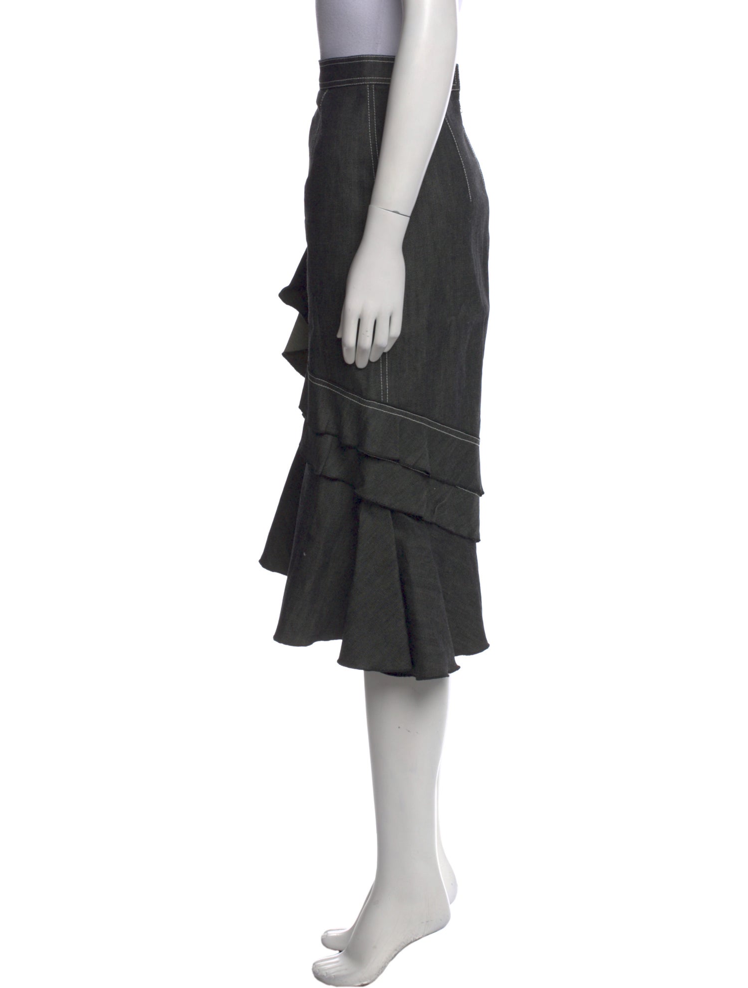 Oscar de la Renta Whipstitch Trim Midi Length Skirt