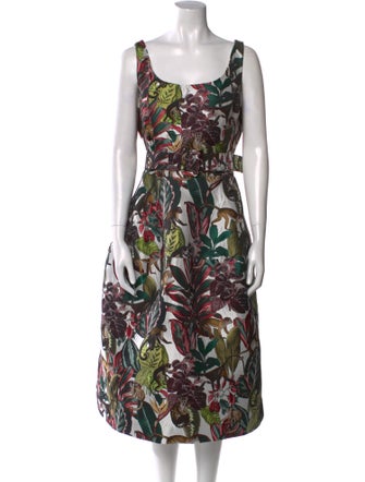 Oscar de la Renta Floral Print Midi Length Dress