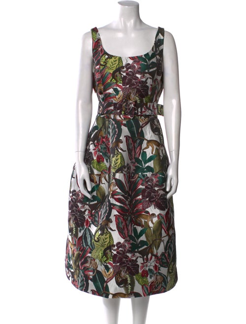 Oscar de la Renta Floral Print Midi Length Dress