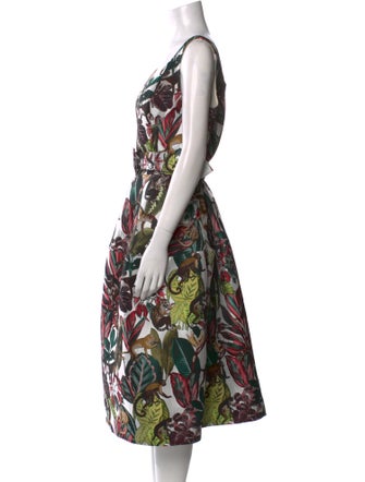 Oscar de la Renta Floral Print Midi Length Dress