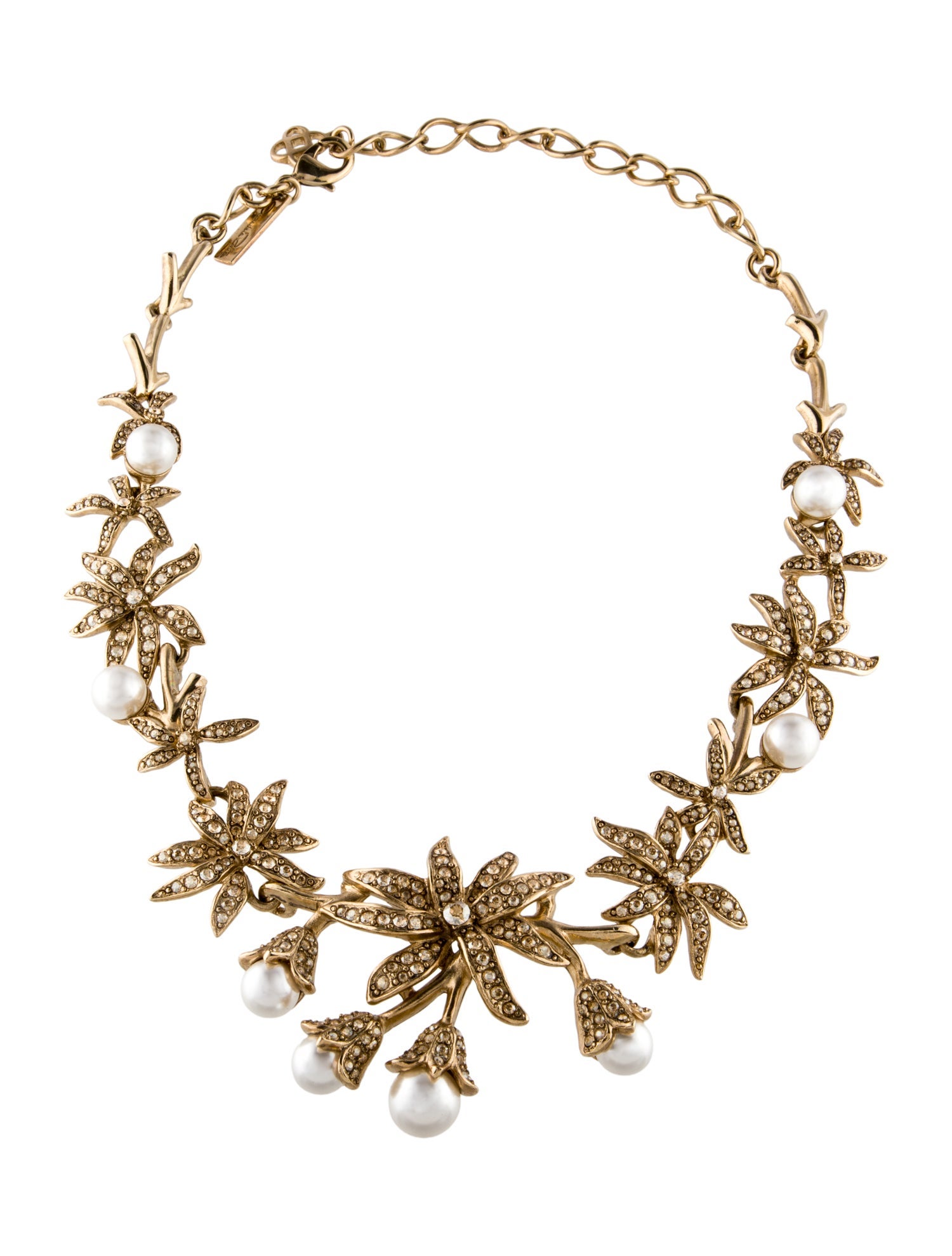 Oscar de la Renta Faux Pearl & Crystal Flora Collar Necklace