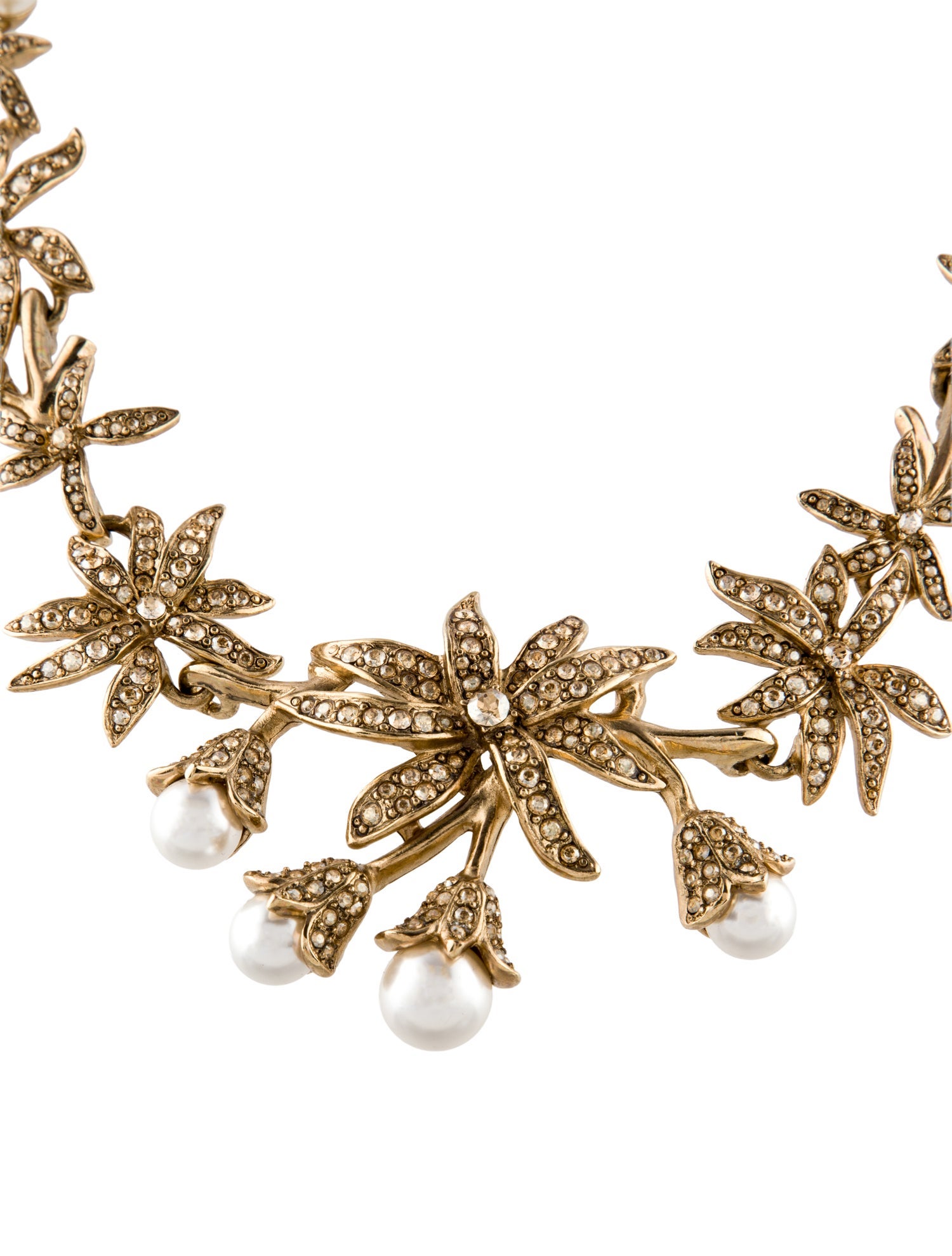 Oscar de la Renta Faux Pearl & Crystal Flora Collar Necklace