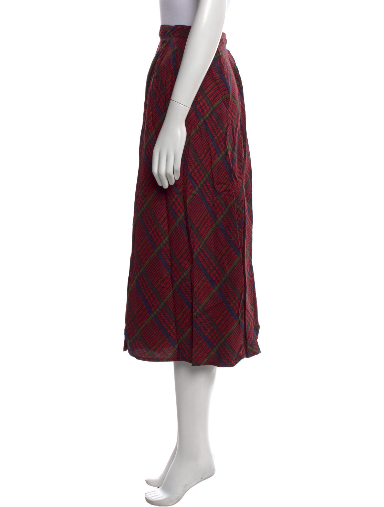 Miss O By Oscar De La Renta Plaid Print Midi Length Skirt