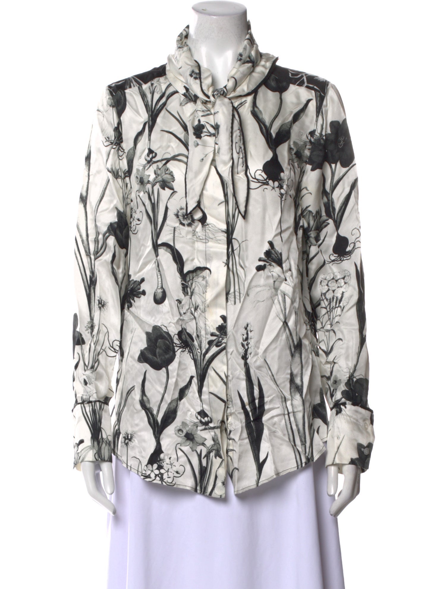 Oscar de la Renta Silk Printed Button-Up Top