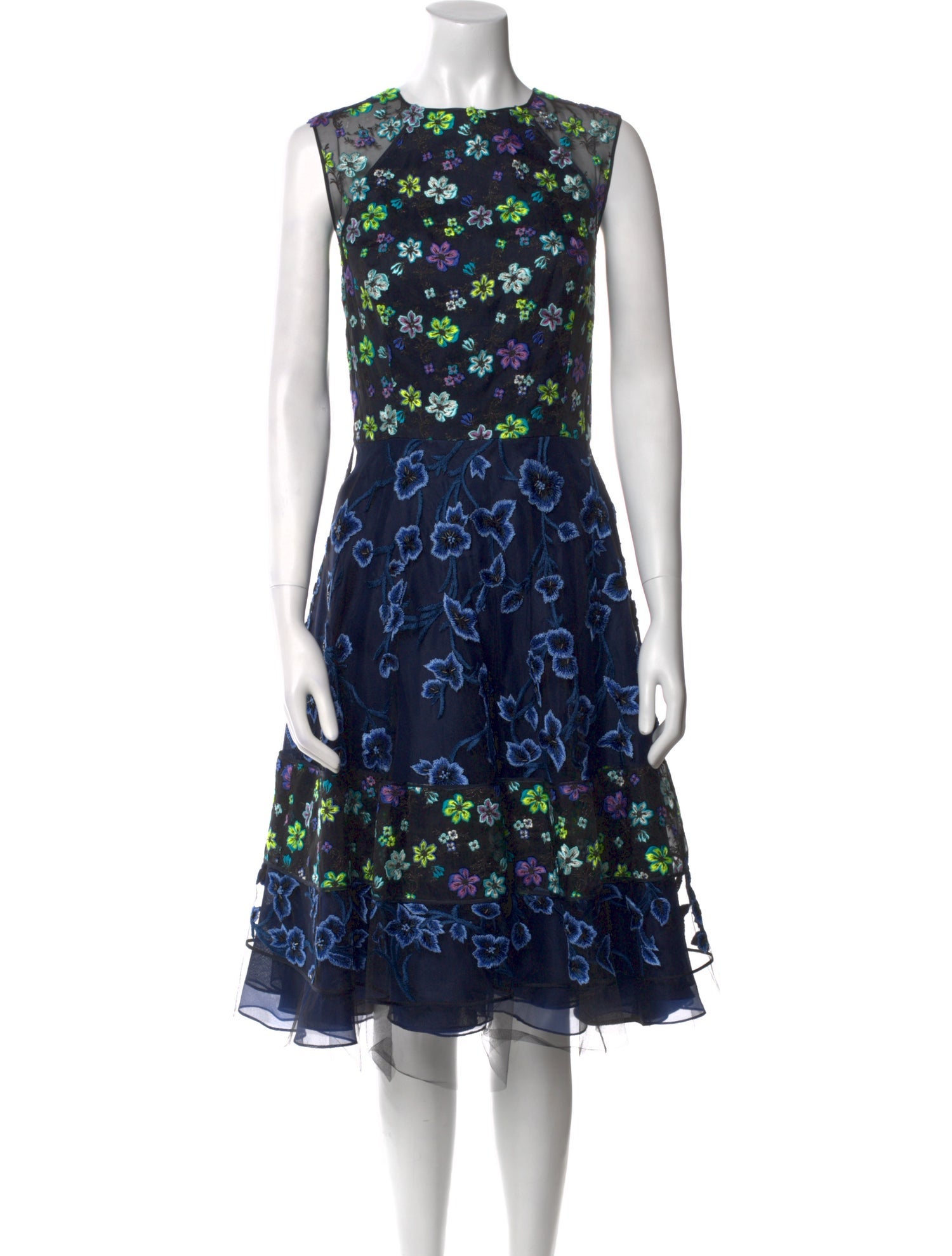 Oscar de la Renta Floral Print Midi Length Dress