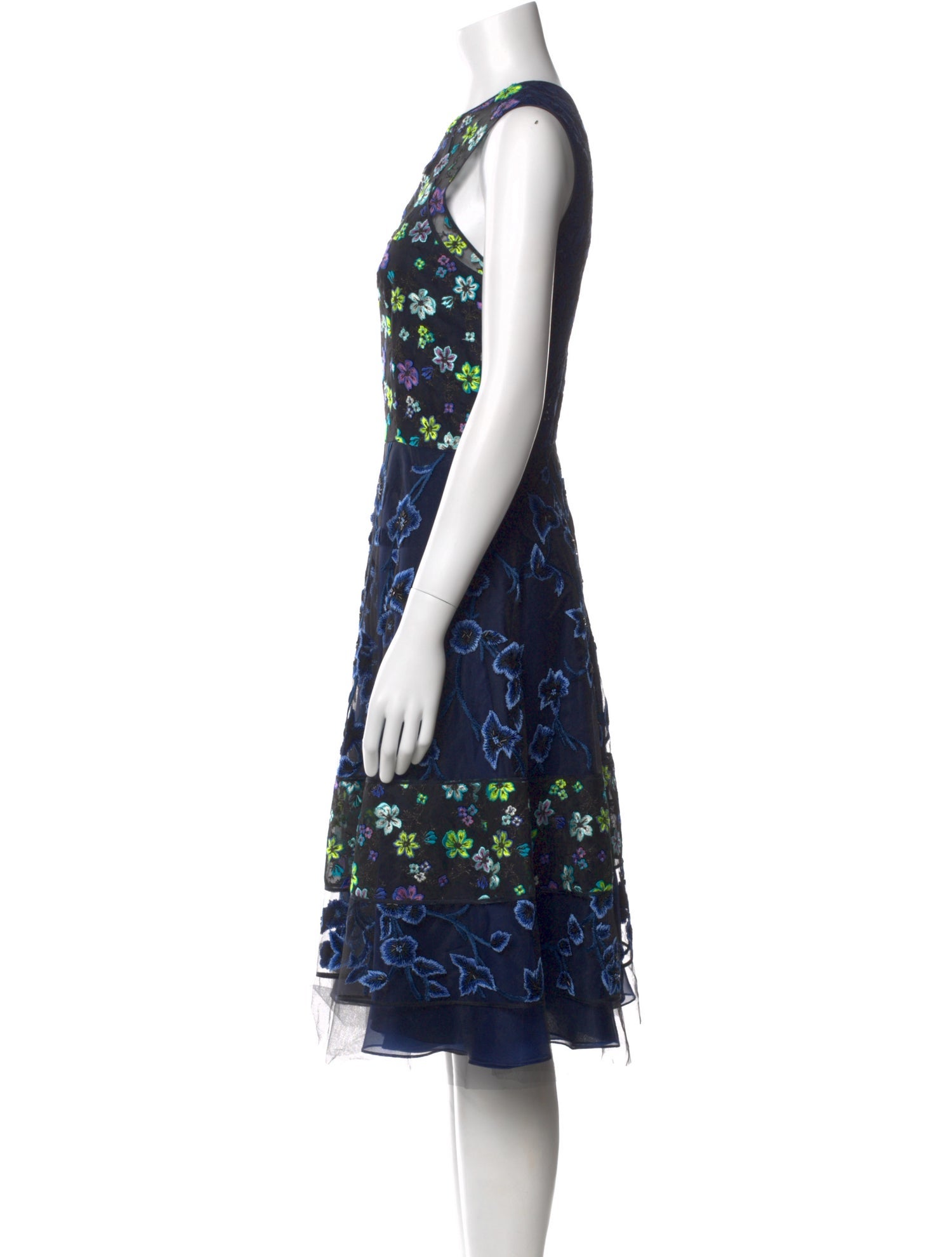 Oscar de la Renta Floral Print Midi Length Dress