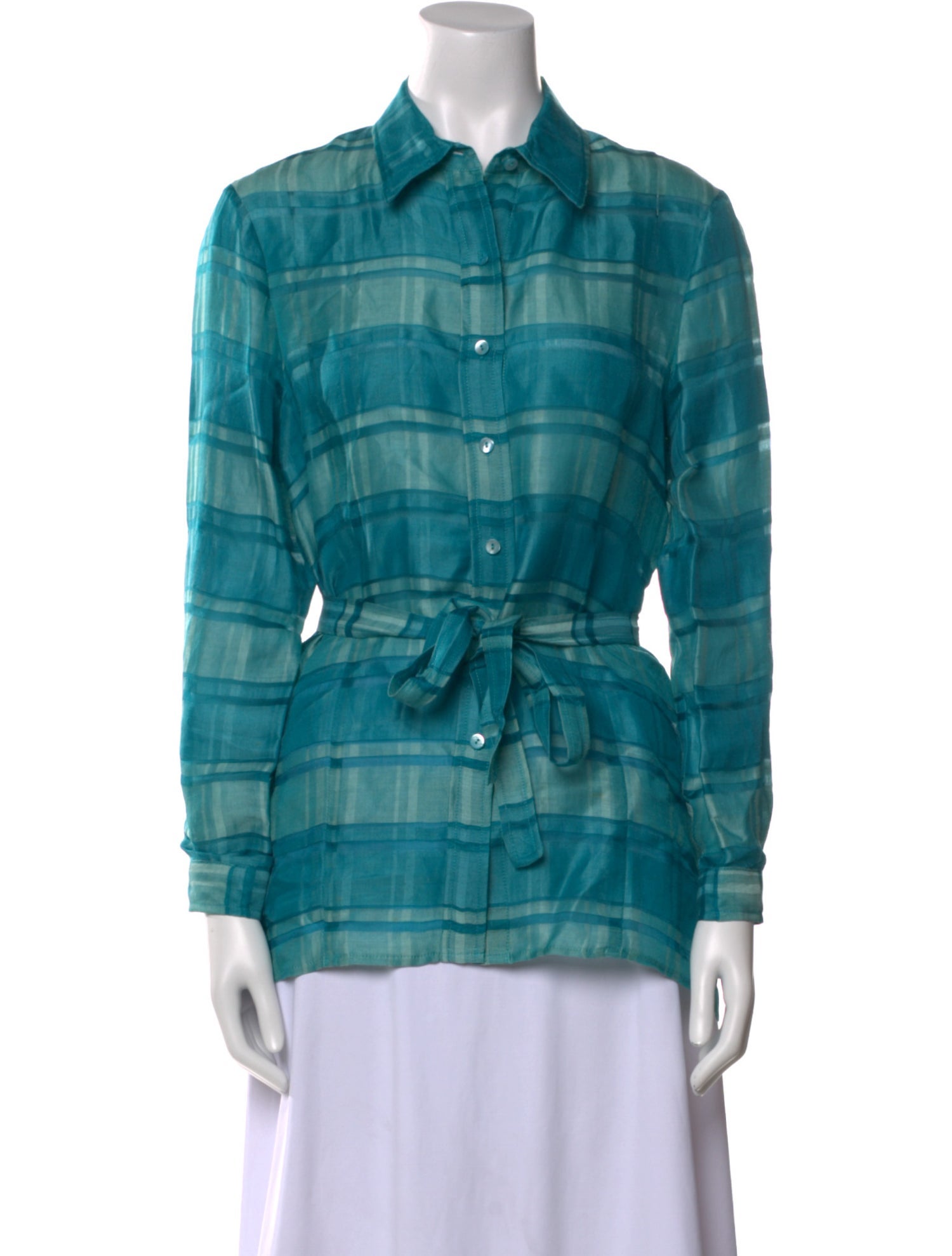 Oscar de la Renta Plaid Print Long Sleeve Button-Up Top