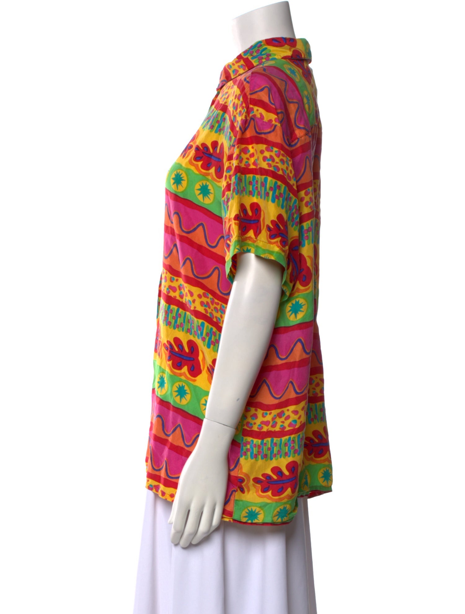 Oscar de la Renta Silk Printed Button-Up Top