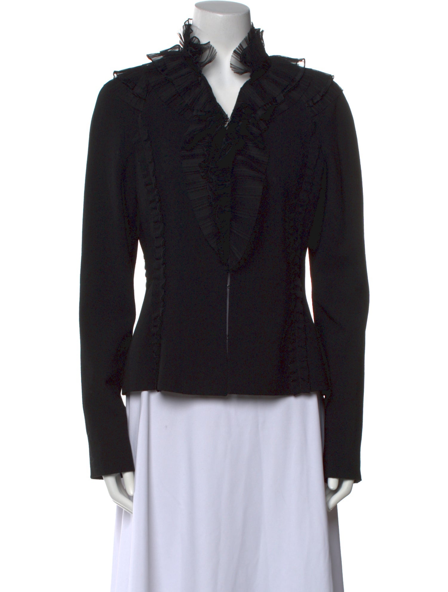 Oscar de la Renta Wool Mock Neck Button-Up Top